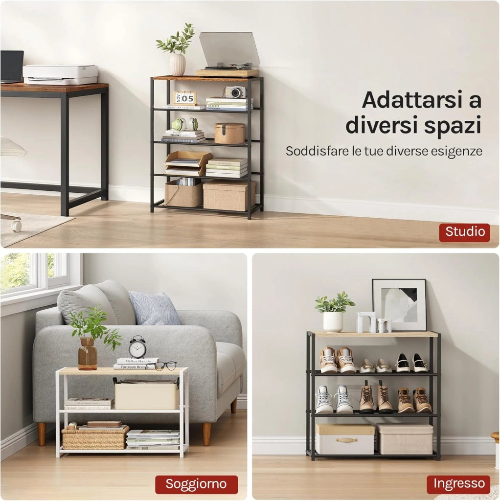 Scarpiera da Ingresso Panca Scarpiera a 3 Ripiani per 9 Scarpe, Porta Scarpe Scaffale con Seduta in Legno e Metallo
