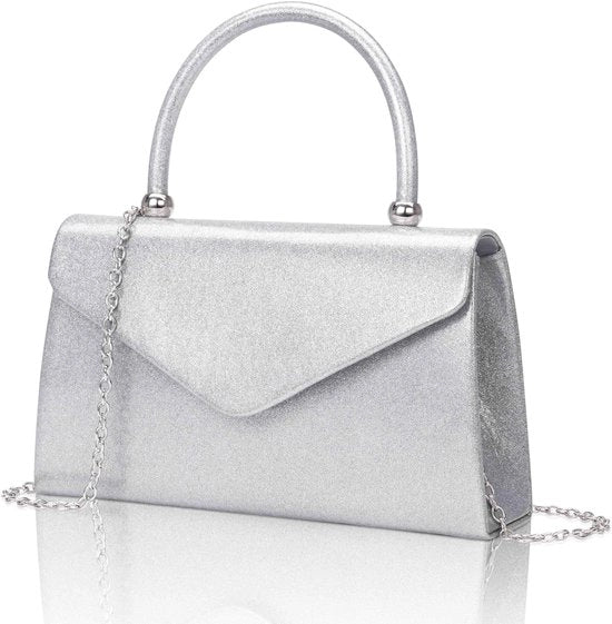 Clutch Zilver, Borsa da donna con membrana impermeabile e cinturino rimovibile, Spalla con paillettoni glitter, Borsa elegante da sera Moda crossbody per matrimonio, festa, banchetto 22x13x5CM