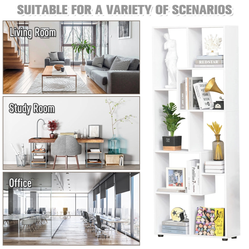 Libreria design zig zag moderno ¨C zephmum ¨C bianco truciolato 70x24x178
