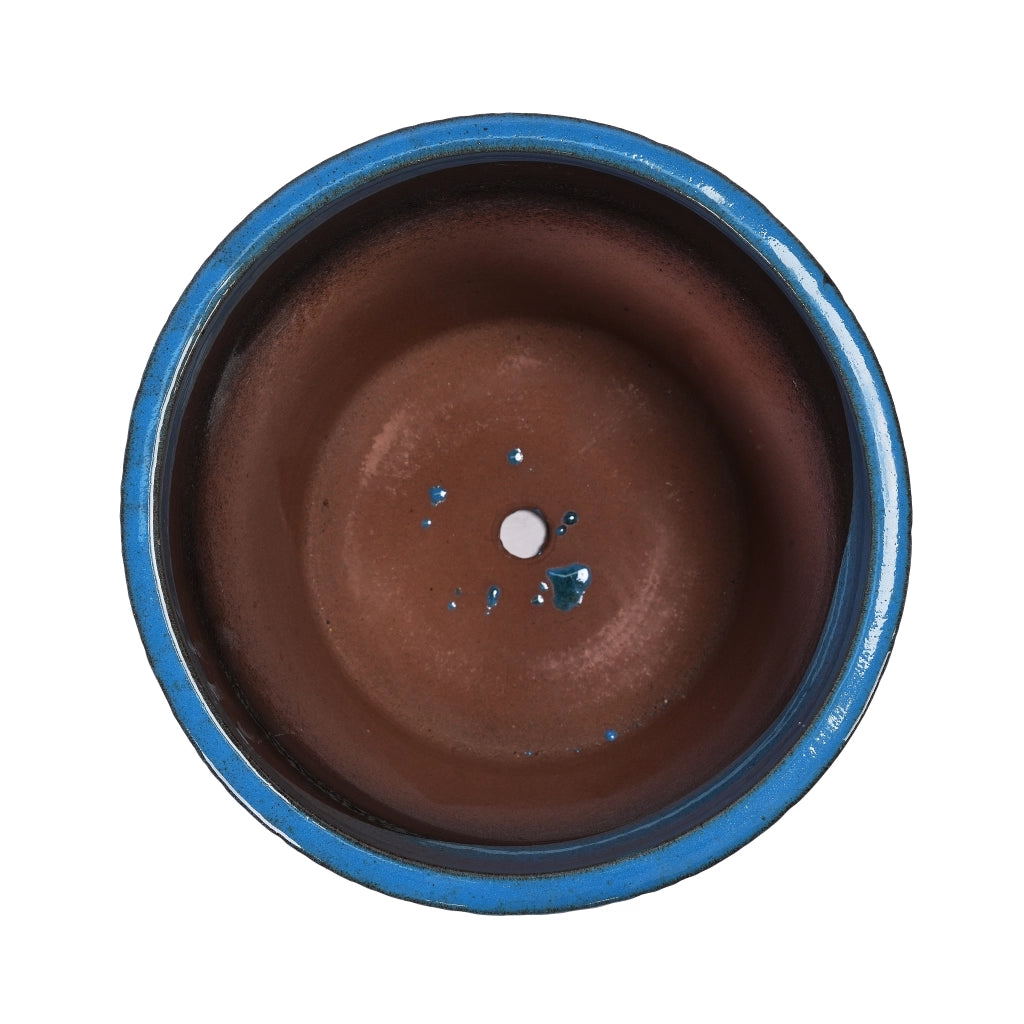Fioriera in ceramica con foro di drenaggio finitura blu anticato lucida per interno ed esterno 49 × 49 × 45,5 cm
