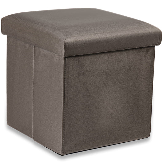 Pouf pieghevole VALORA con contenitore - Velluto grigio, taglia M, 30x30x30cm