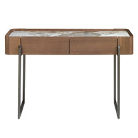 Consolle rettangolare in marmo porcellanato, noce e acciaio metallizzato scuro