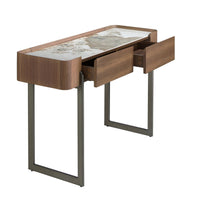 Consolle rettangolare in marmo porcellanato, noce e acciaio metallizzato scuro