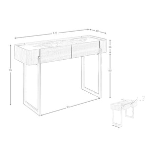 Consolle rettangolare in marmo porcellanato, noce e acciaio metallizzato scuro