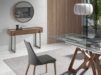 Consolle rettangolare in marmo porcellanato, noce e acciaio metallizzato scuro