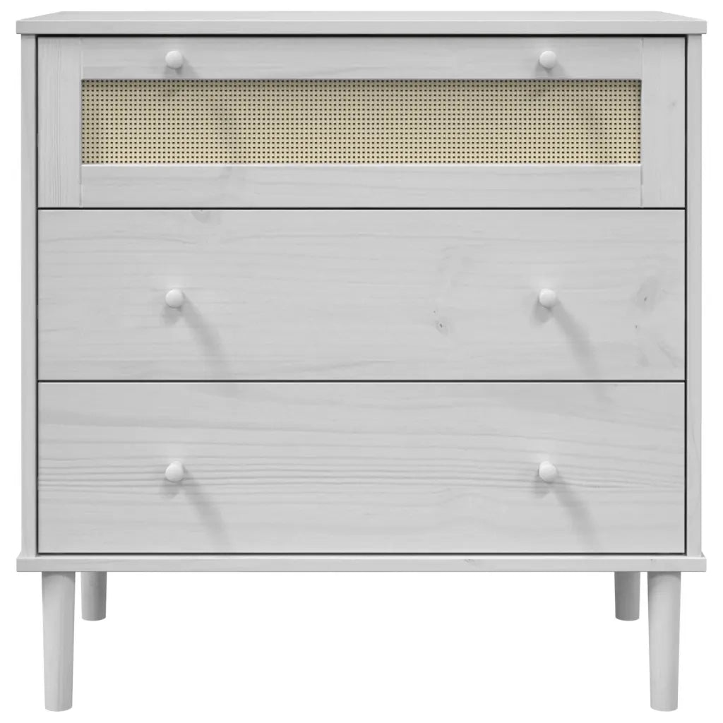 Cassettiera SENJA Aspetto Rattan Bianca 80x40x80 cm Legno Pino