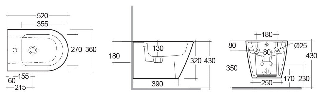 Bidet sospeso resort fissaggio nascosto con erogazione rubinetto