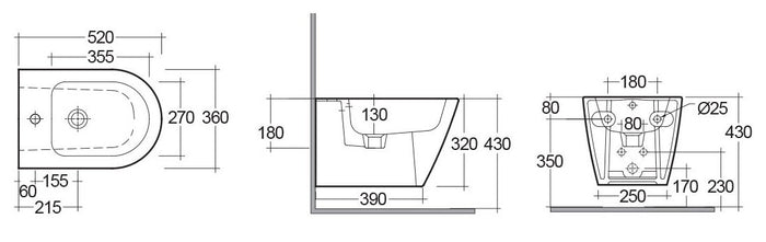 Bidet sospeso resort fissaggio nascosto con erogazione rubinetto
