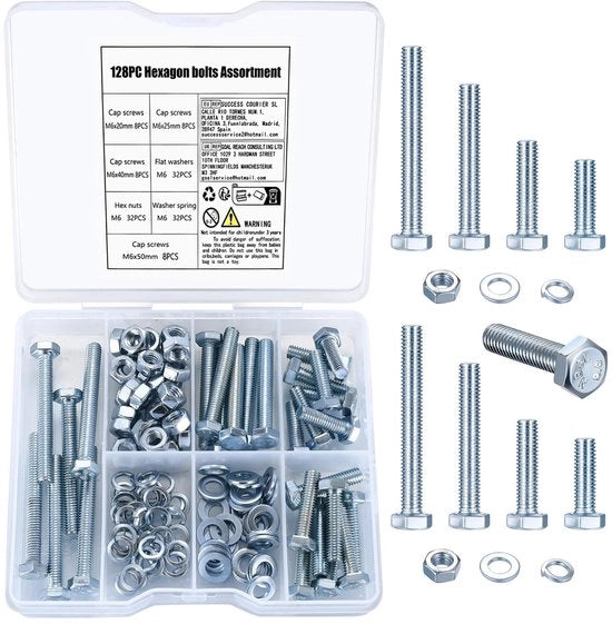 Set di viti a 6 gomiti 128 pezzi - viti a 6 gomiti - viti a mozzo - viti a vite - acciaio di carbonio - resistenti all'ossidazione - durature - viti