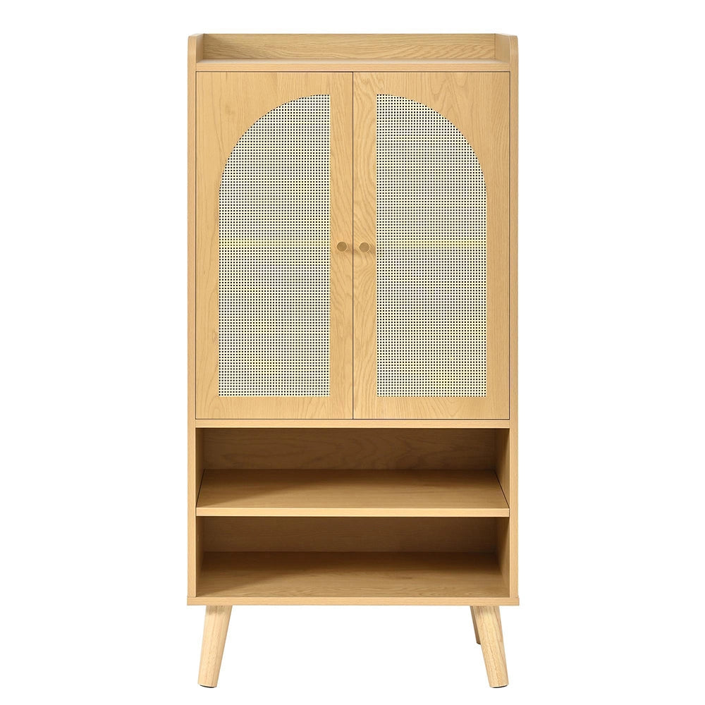 Buffet in rattan con 2 porte e 2 scomparti aperti - Xylo - L60¡ÁP40¡ÁH121 cm - Multifunzionale per ingresso, soggiorno o cucina
