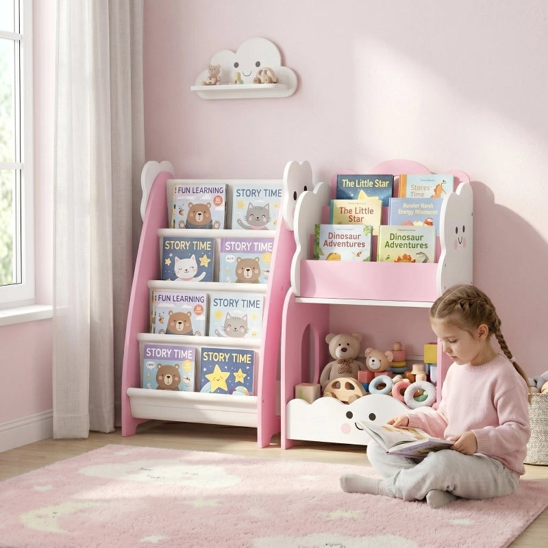 SCAFFALE 3-in-1 per bambini 81x39x17 cm rosa in MDF