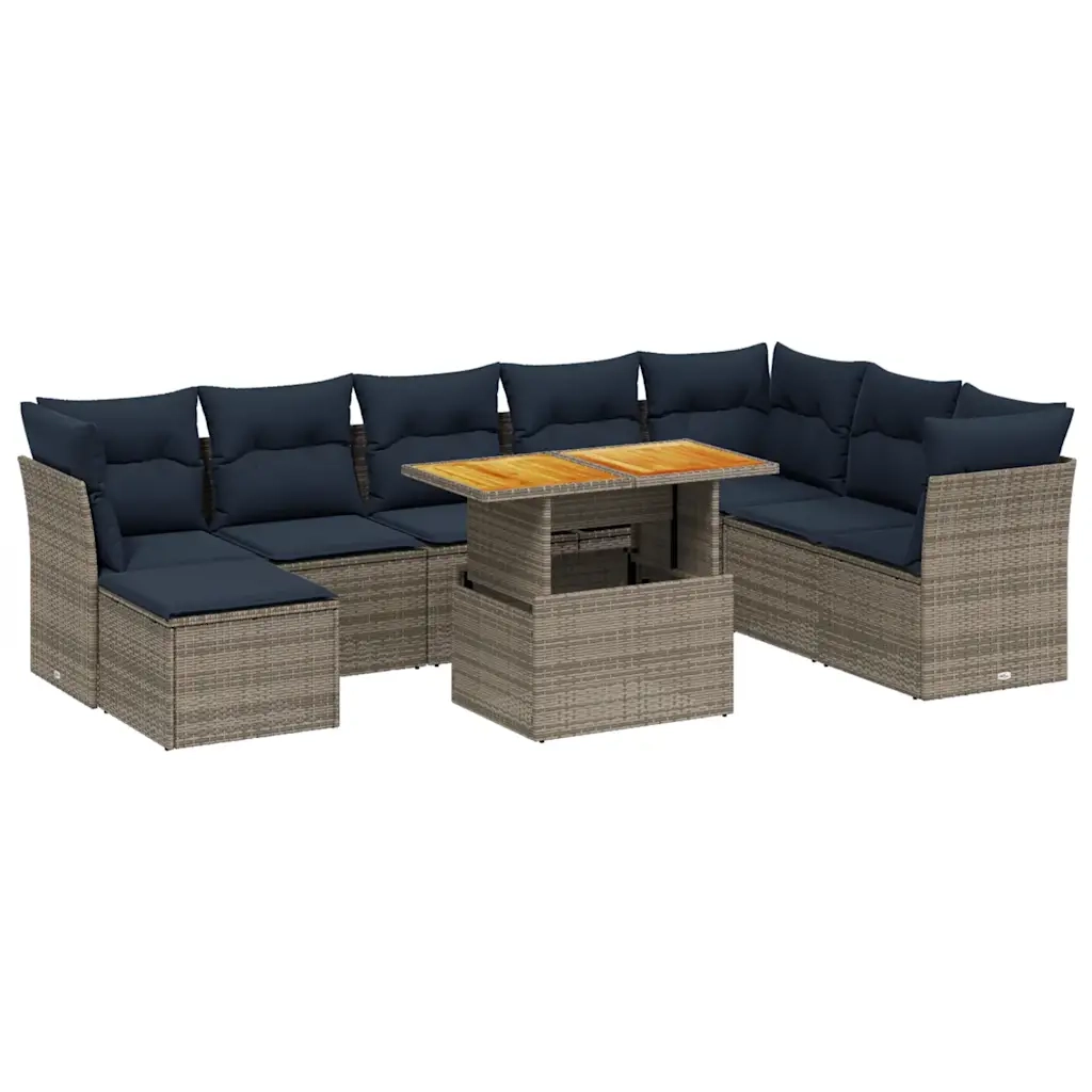 Set Divani da Giardino 9 pz con Cuscini Grigio in Polyrattan