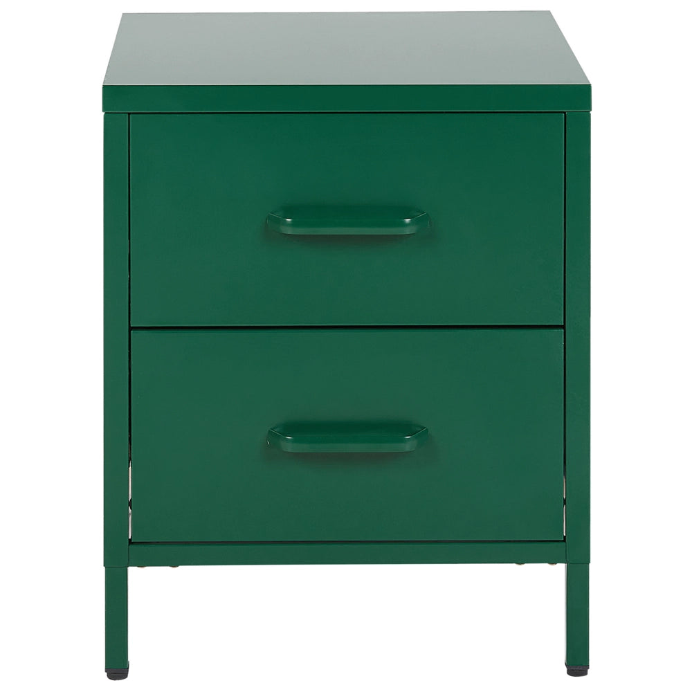 Comodino in Acciaio Verde Design Industriale 2 Cassetti Camera da Letto Mobili Contenitori