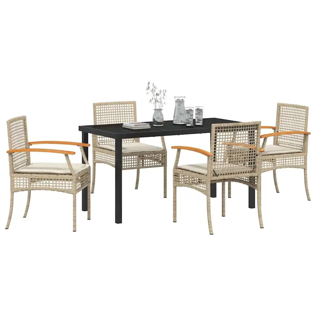 Set da Pranzo per Giardino 5 pcs Beige e Nero Rattan 3380829
