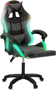 Sedia da gioco LUC LED con poggiapiedi, cuscino per la testa e supporto lombare in nero e grigio