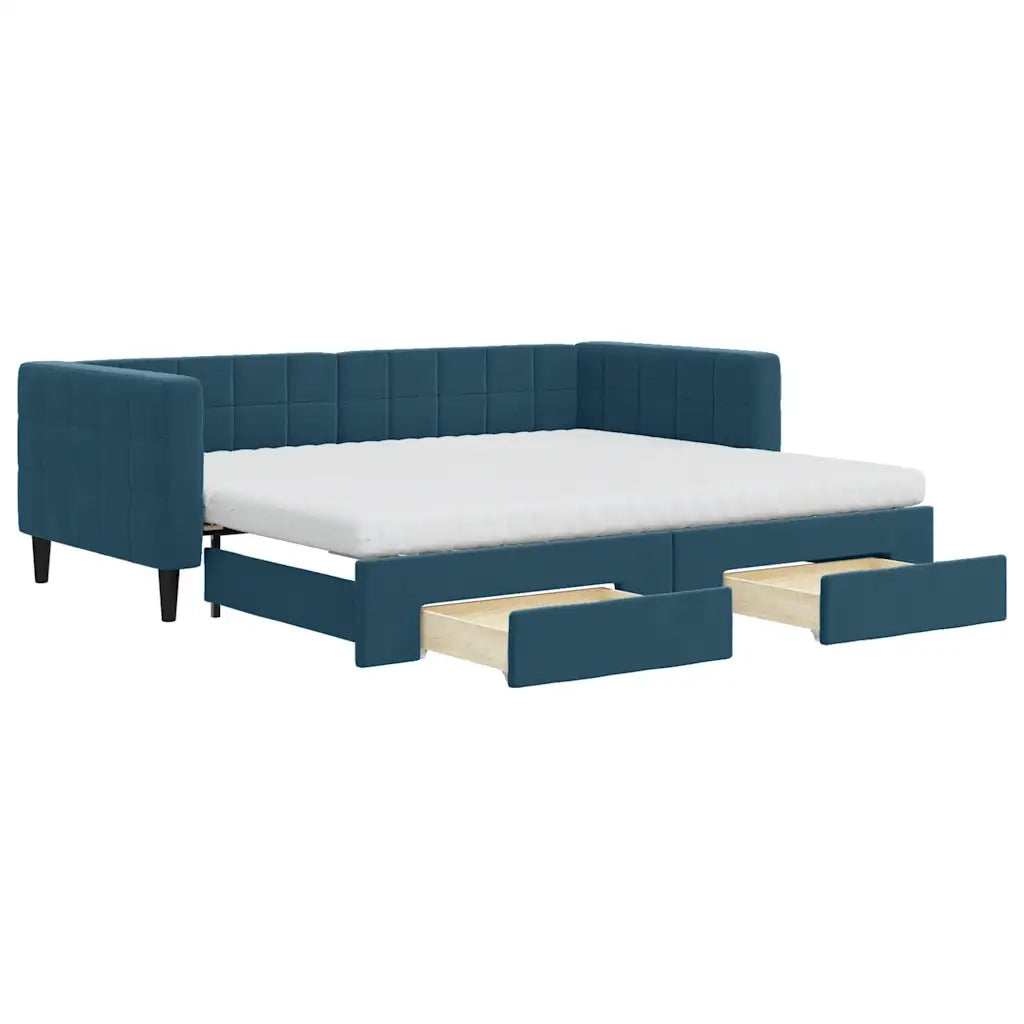 Divano Letto Estraibile con Cassetti Blu 90x200 cm in Velluto 3196762
