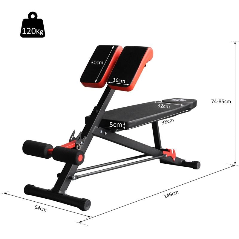 PANCA MULTIFUNZIONALE REGOLABILE PER ALLENAMENTO GAMBE ADDOME E GLUTEI NERO E ROSSO