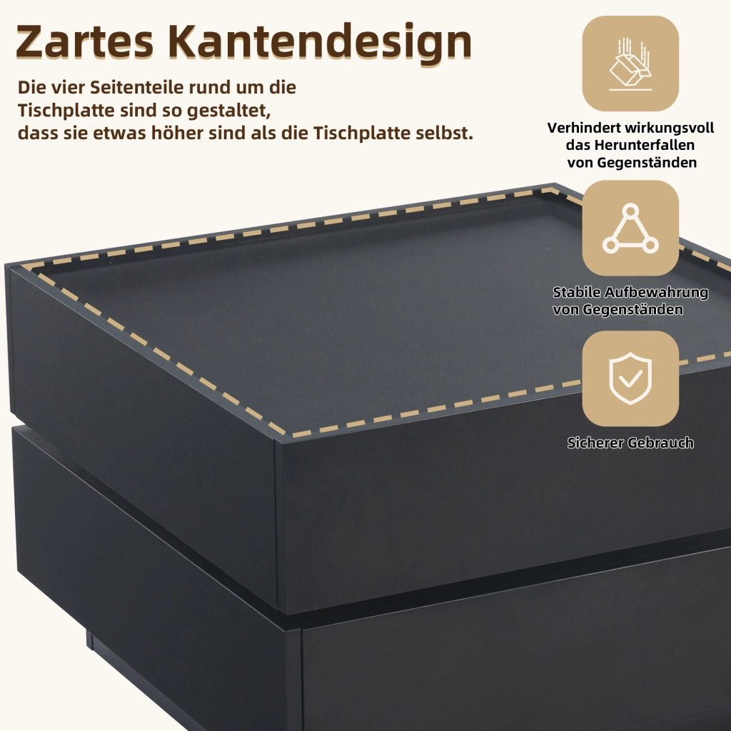 Tavolino basso modulare girevole a 360° con 2 cassetti e struttura in pannello nero 60 × 60 × 38 cm