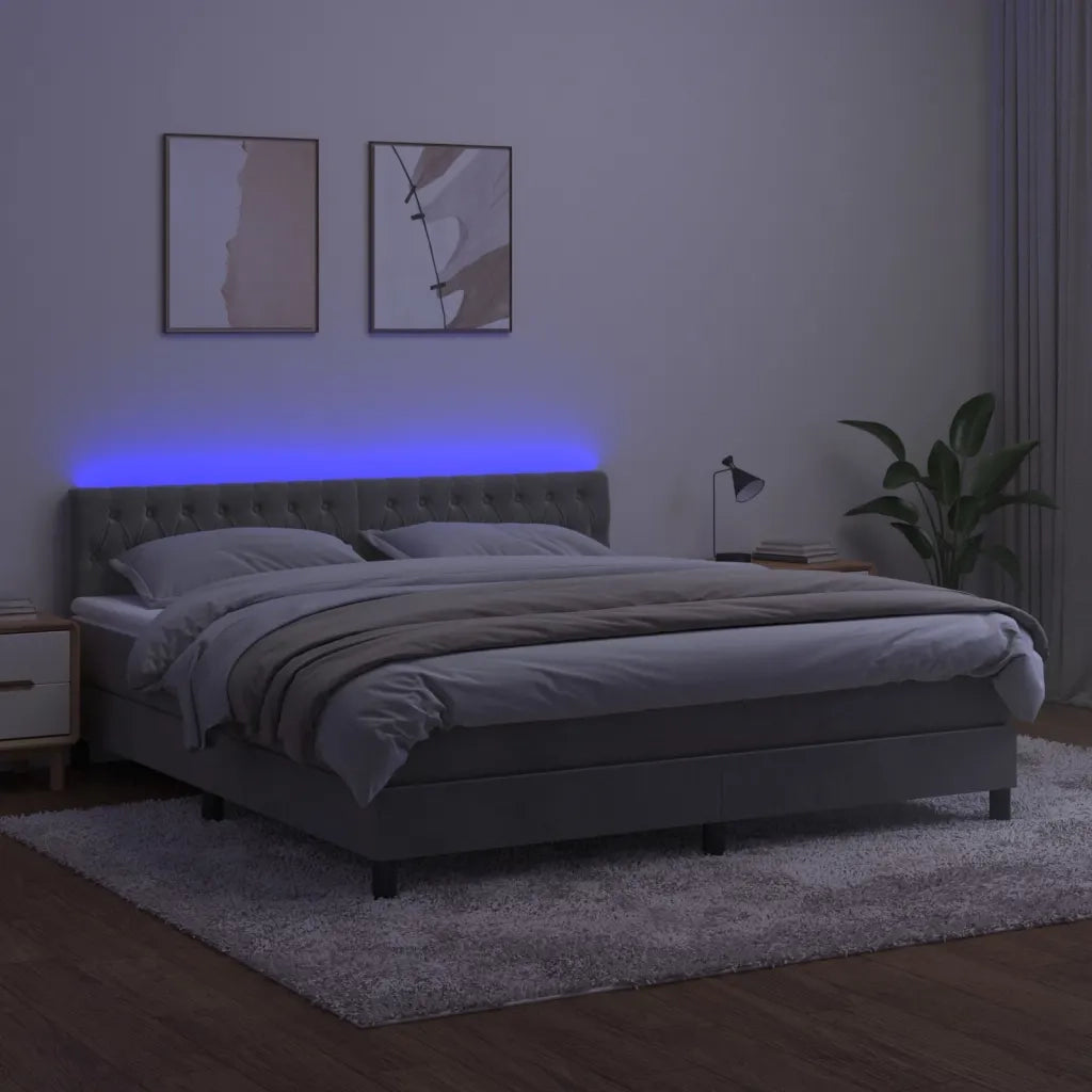 Letto a Molle con Materasso e LED Grigio Chiaro 160x200 cm Velluto 3134591