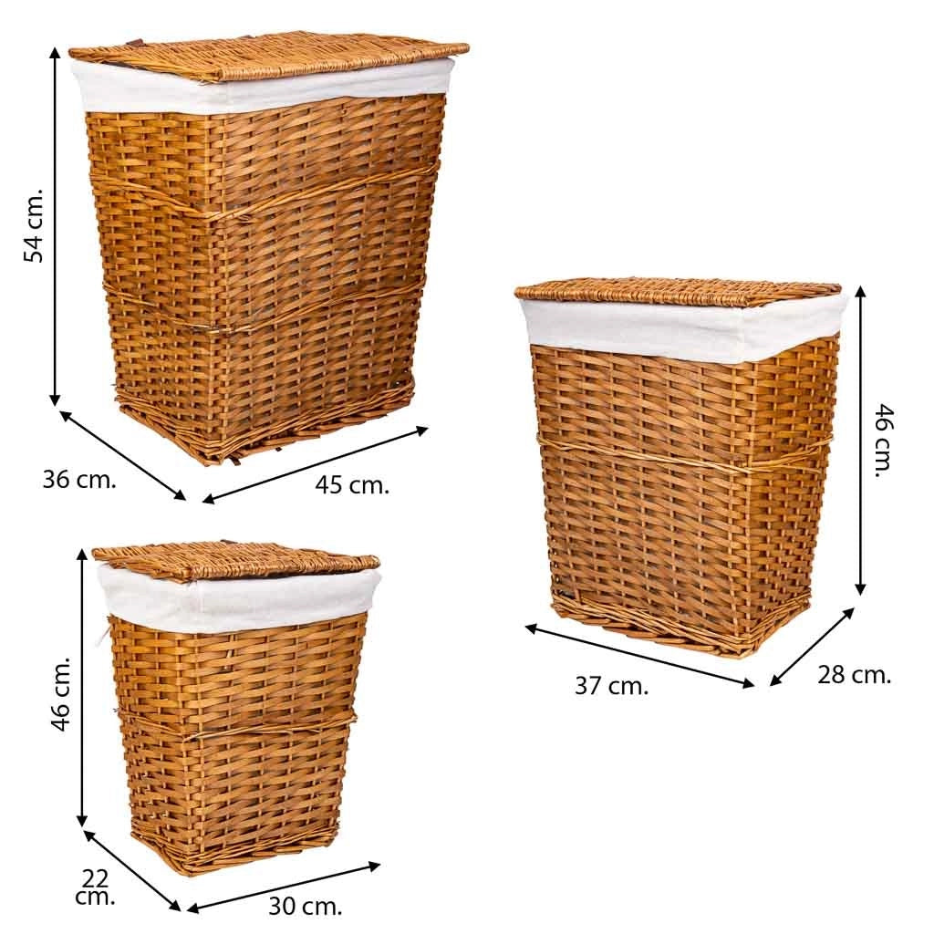 Set di 3 cesti portabiancheria in vimini marrone