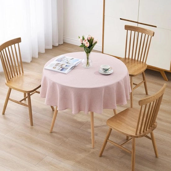 Tavolino con Copertura in Lino, Impermeabile, Resistente ai Macchiamenti, Lavabile, Rond, Rosa, 140 cm