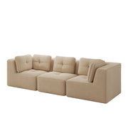 Divano angolare modulare senza struttura; seduta profonda 74 cm; tessuto a coste beige