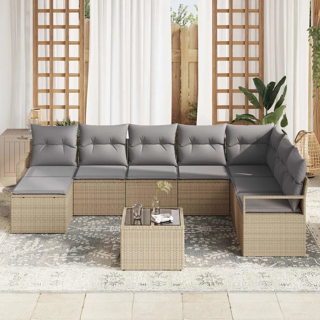 Set di divani con cuscino 9 pcs Beige polyrattan
