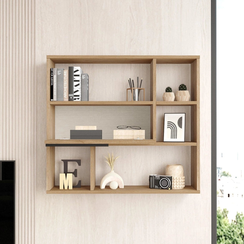 Roiate, Mensola 5 Ripiani, 90x22x81h cm Marrone Rovere