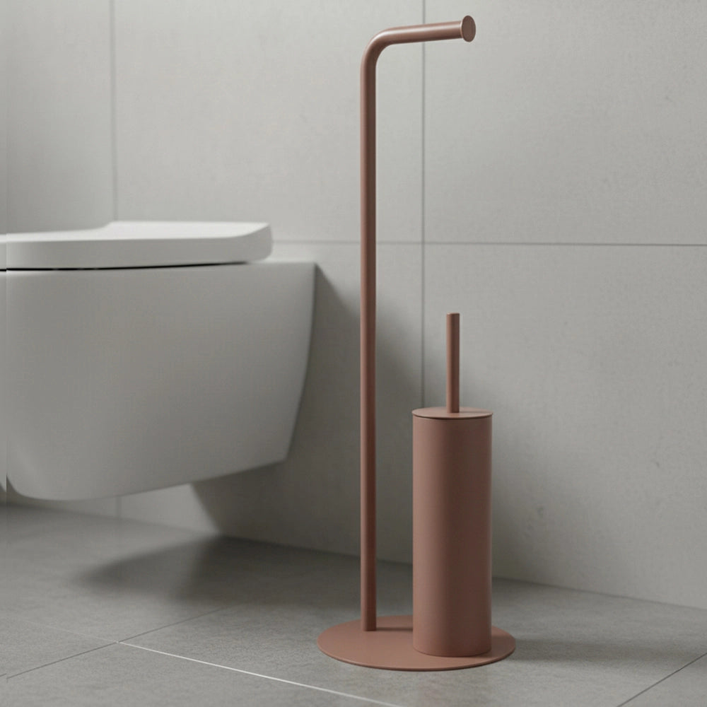 Piantana portarotolo e portascopino in acciaio mocha – Taki