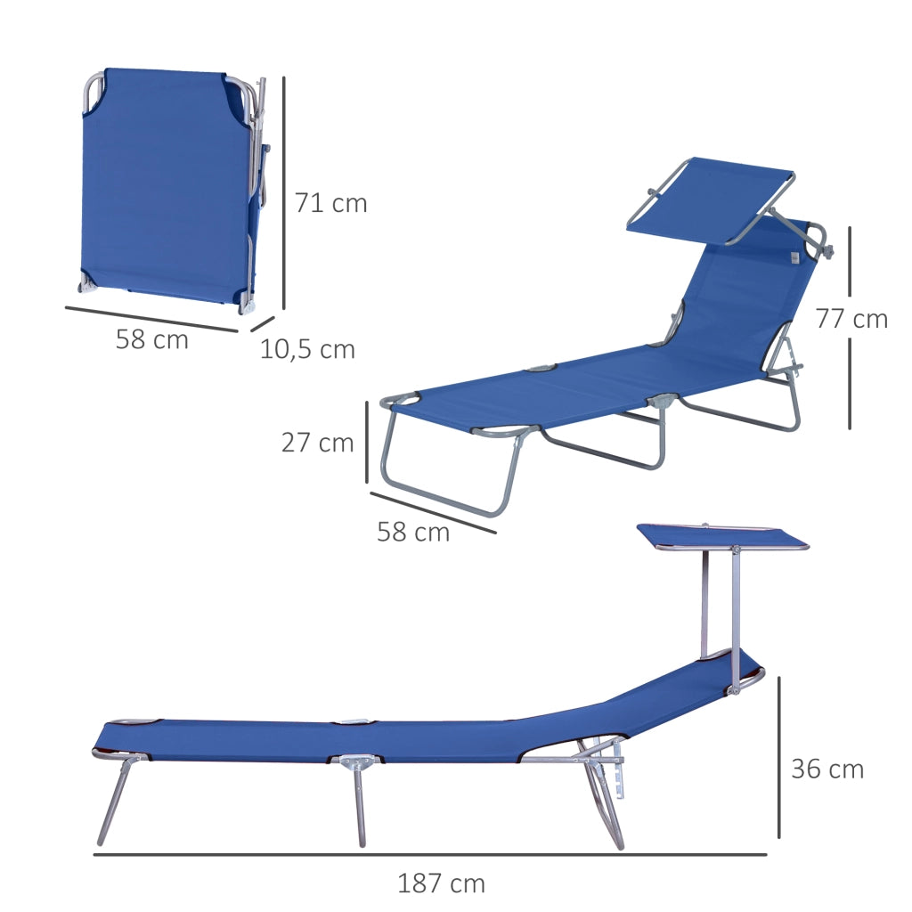 Parasole pieghevole telaio in metallo schienale regolabile 187×58×36cm blu