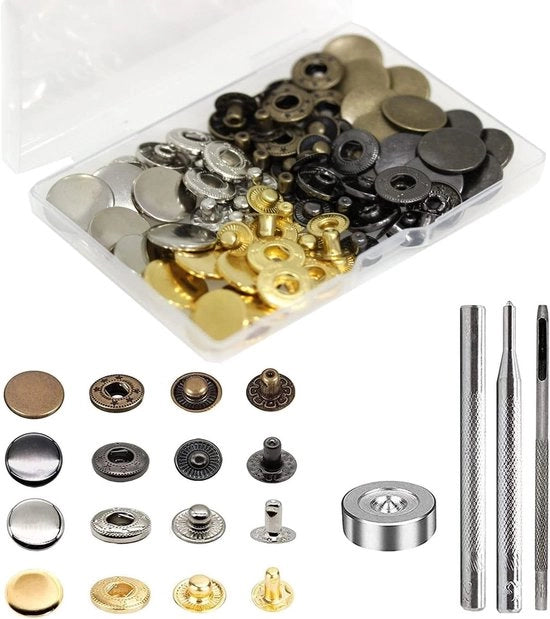 Set di viti a pressione in ottone - 24 pezzi - Ottone antico - Accessori per abbigliamento - Adatti per pelle e jeans - Ø17 mm