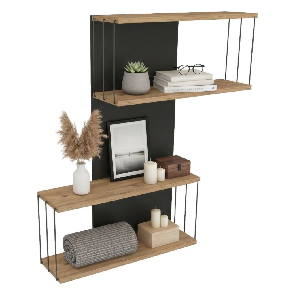 Mensola Gerolama, Scaffale, Ripiano a muro, Scaffalatura multiuso, 65x19h96 cm, Antracite e Rovere