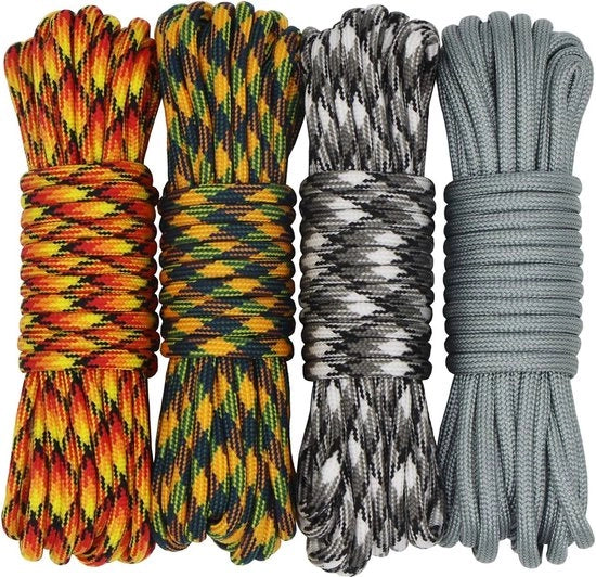 Paracord in 6 metri con 7 cavi di nastro in nylon per Survival Outdoor - set da 4 pezzi