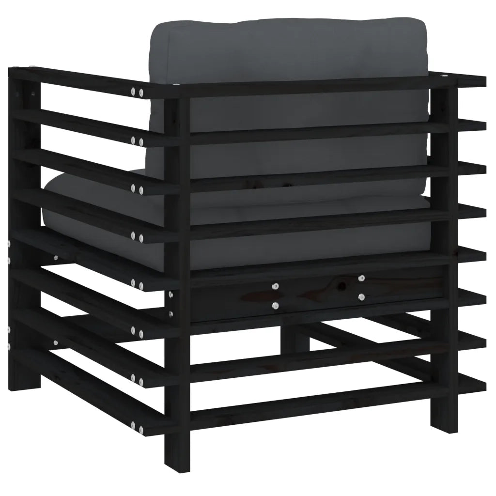 Sedia da patio-Sedie da Giardino con Cuscini 2pz Legno Massello di Pino Nero