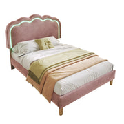 Letto Singolo 90 x 200 cm; Letto con Testiera Regolabile e LED; senza Materasso; in Velluto; Rosa