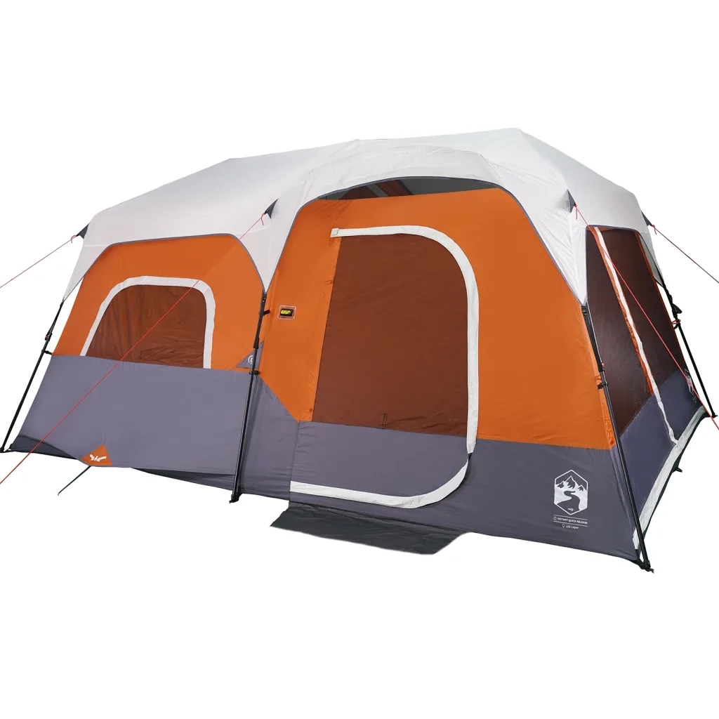 Tenda Famiglia LED 9 Persone-Tenda da campeggio Grigio/Arancione Rilascio Rapido