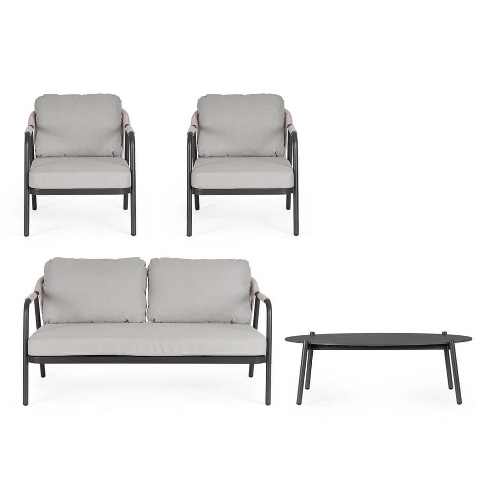 Set da 4 Salotto da Esterno in Alluminio con Cuscini e Corda - VERALIS