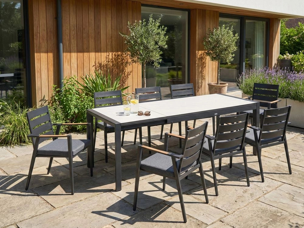 Tavolo da pranzo da giardino allungabile con piano in HPL beige e struttura in alluminio 160/220 x 90 cm Resistente ai raggi UV, all'acqua e alla ruggine