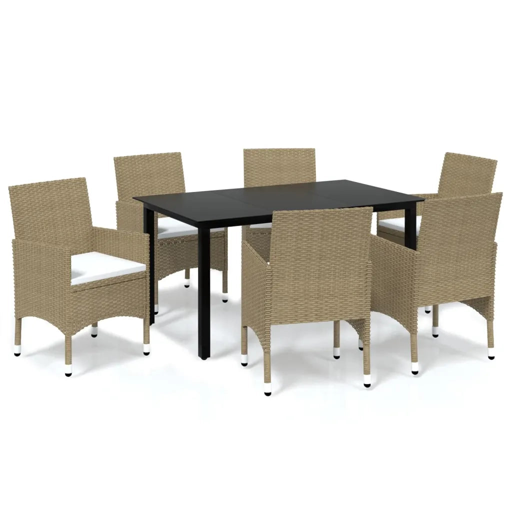 Set Pranzo da Giardino 7 pz con Cuscini in Polyrattan Beige cod mxl 43700