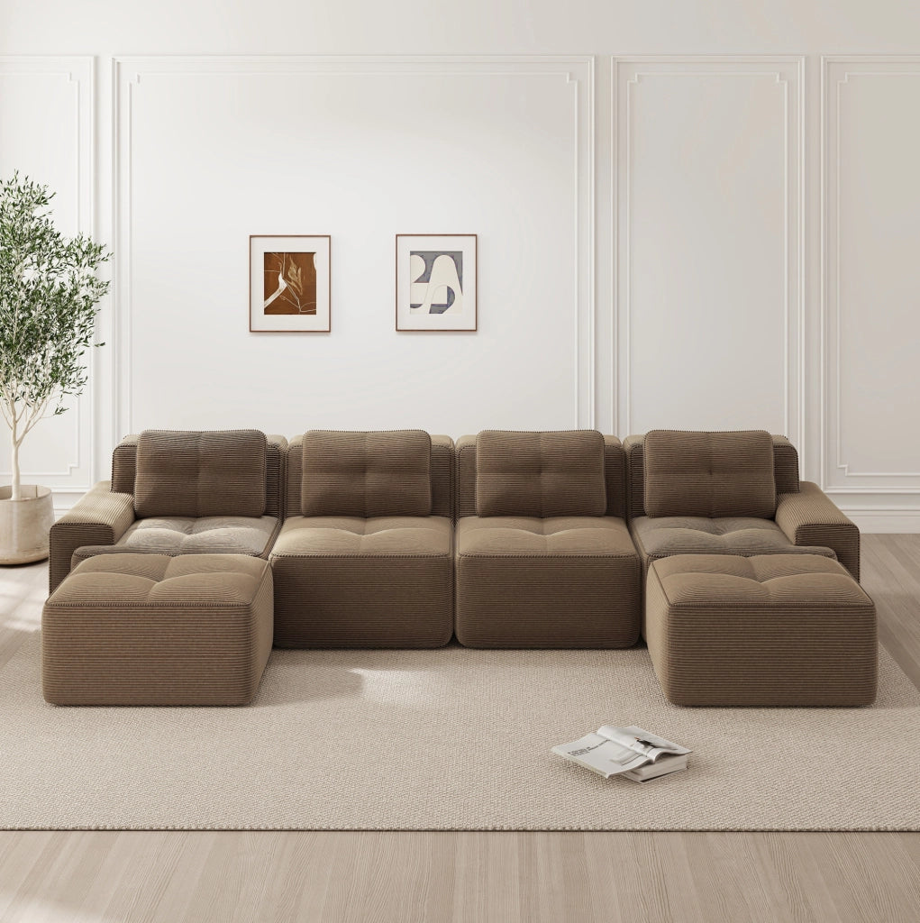 Divano modulare boneless in corduroy 382x177x69 cm marrone