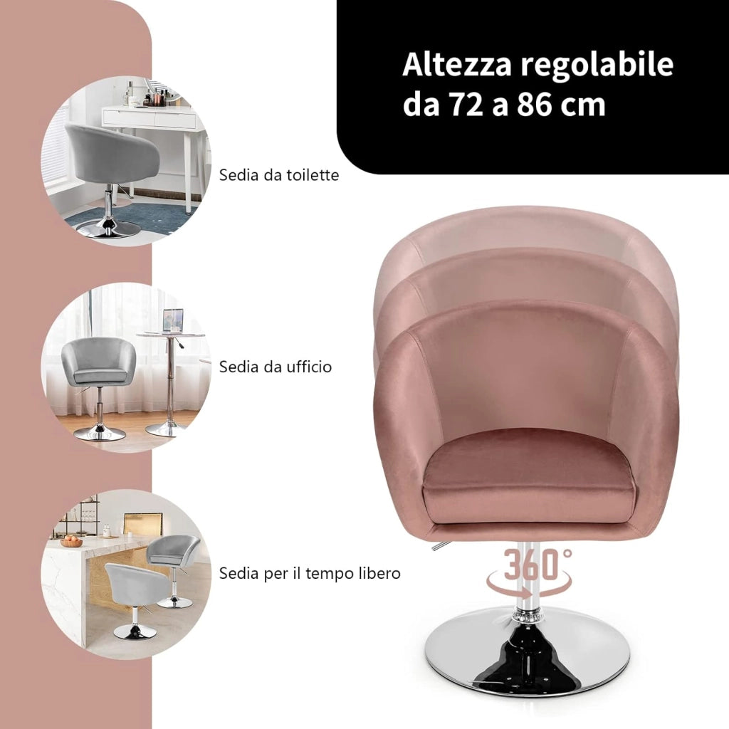 Sgabelli da Bar Girevole in Velluto, Sgabelli Cucina Moderni Design Alte con Schienale, Sedia Rotondo Regolabile in Altezza, con Braccioli, per Cucina Ufficio Bar (Rosa)