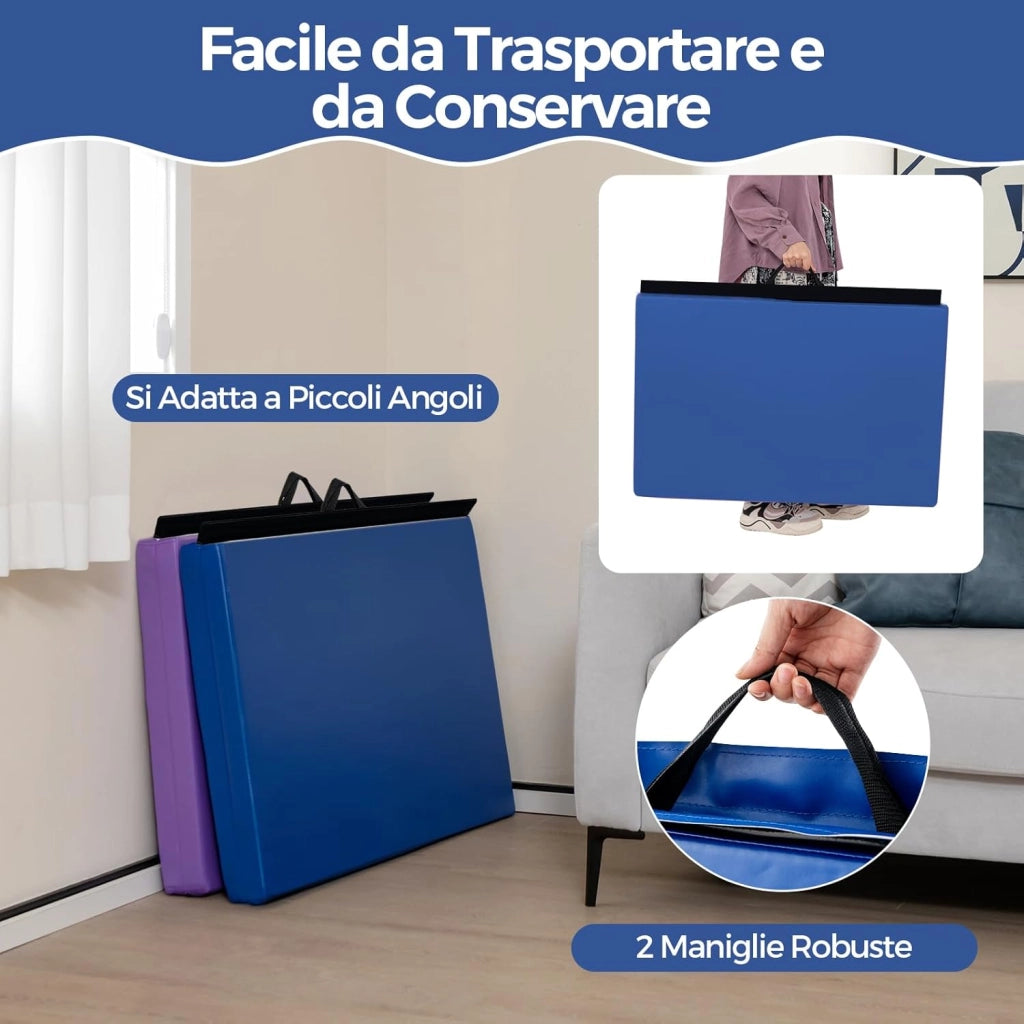 Tappetino Yoga Pieghevole e Portatile, Tappeto Palestra Spesso e Morbido con Maniglie, Tappeto Fitness per Case e Palestra, 180 x 60 x 4 cm