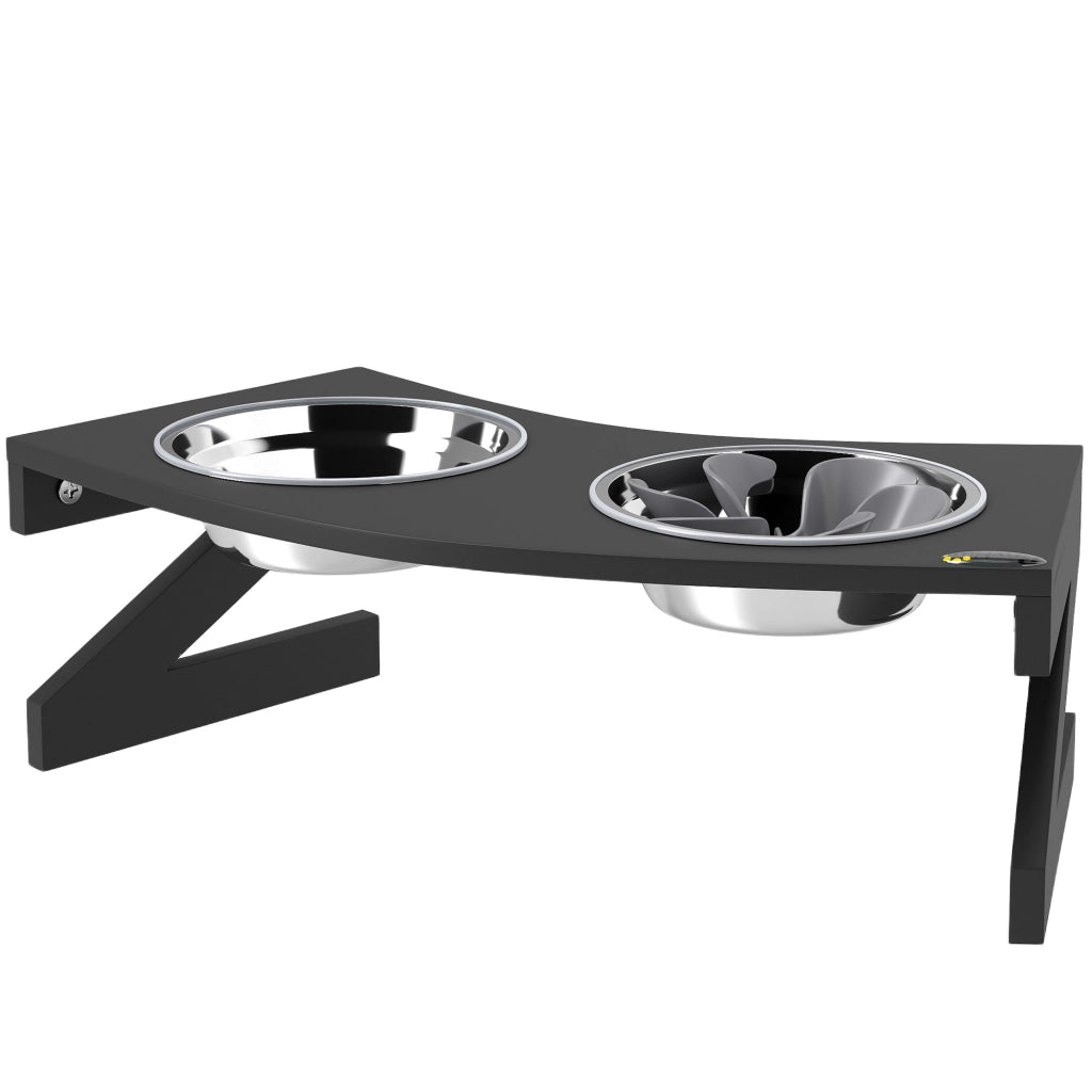 Ciotola Cane Sollevata con Supporto e 2 Ciotole Acciaio Inox ¨C zephmum ¨C Nero 52.5x30x16.5cm