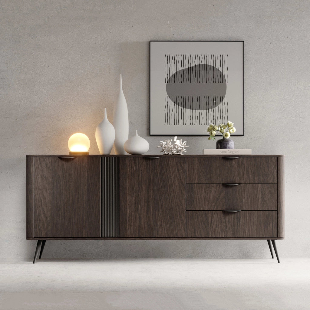 Madia Kabatiti, Credenza 3 Cassetti, 195x38x81h cm Marrone Noce