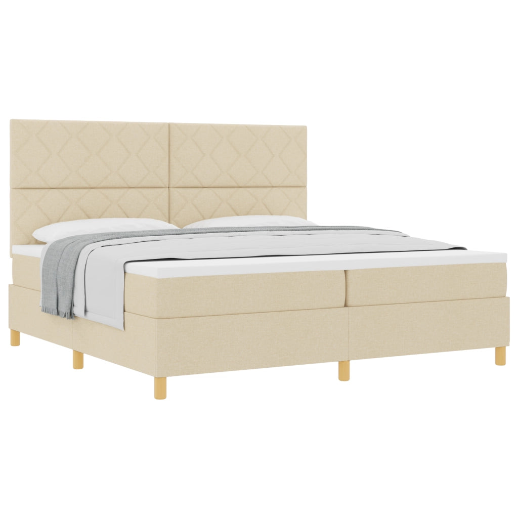 Letto con Rete e Materasso Panna 200x200 cm Tessuto