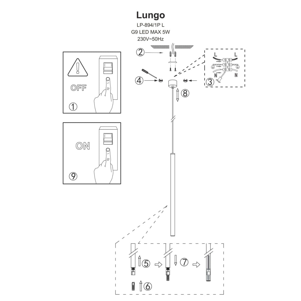 Lampada a sospensione Lungo Light Prestige nera G9 1 luce