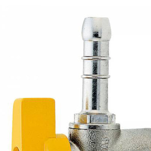 Rubinetto a sfera a squadra femmina con portagomma per gas metano