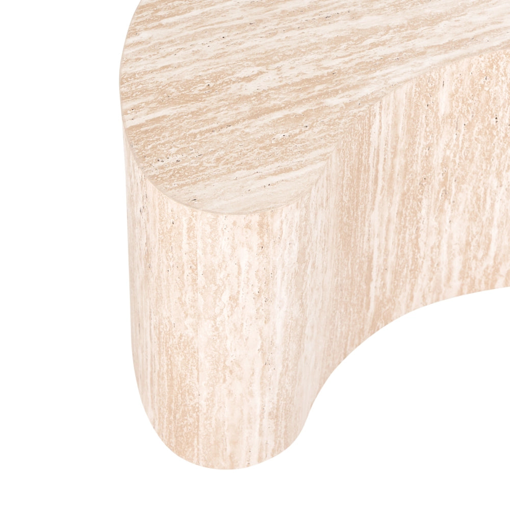 Tavolino in MDF con impiallacciatura in carta, effetto travertino, a forma di rene, per soggiorno, stile moderno