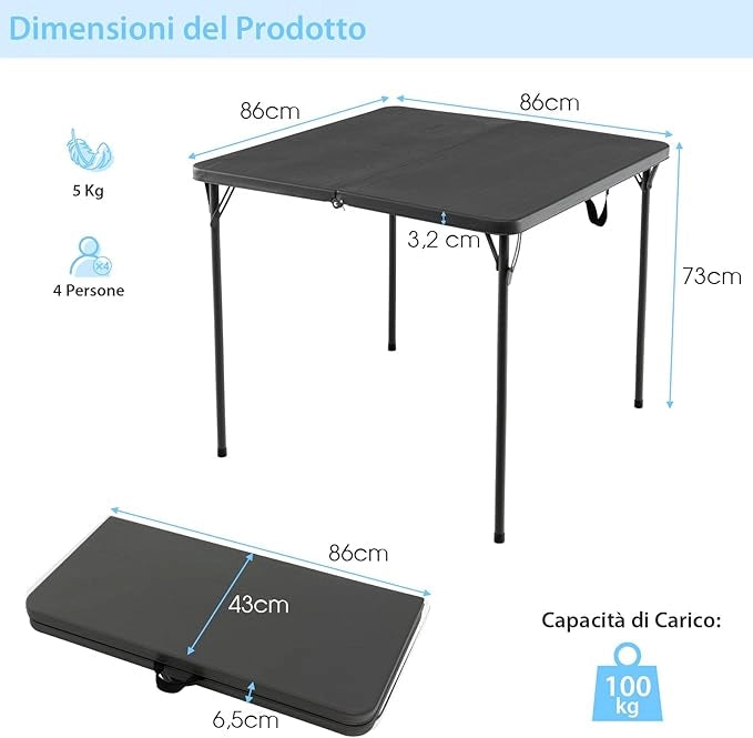 Tavolo da Campeggio Pieghevole, Tavolo da Picnic Portatile con Maniglia, Tavolino da Pranzo Leggero per Esterni con Piano in HDPE, Portata 100 kg (Grigio)