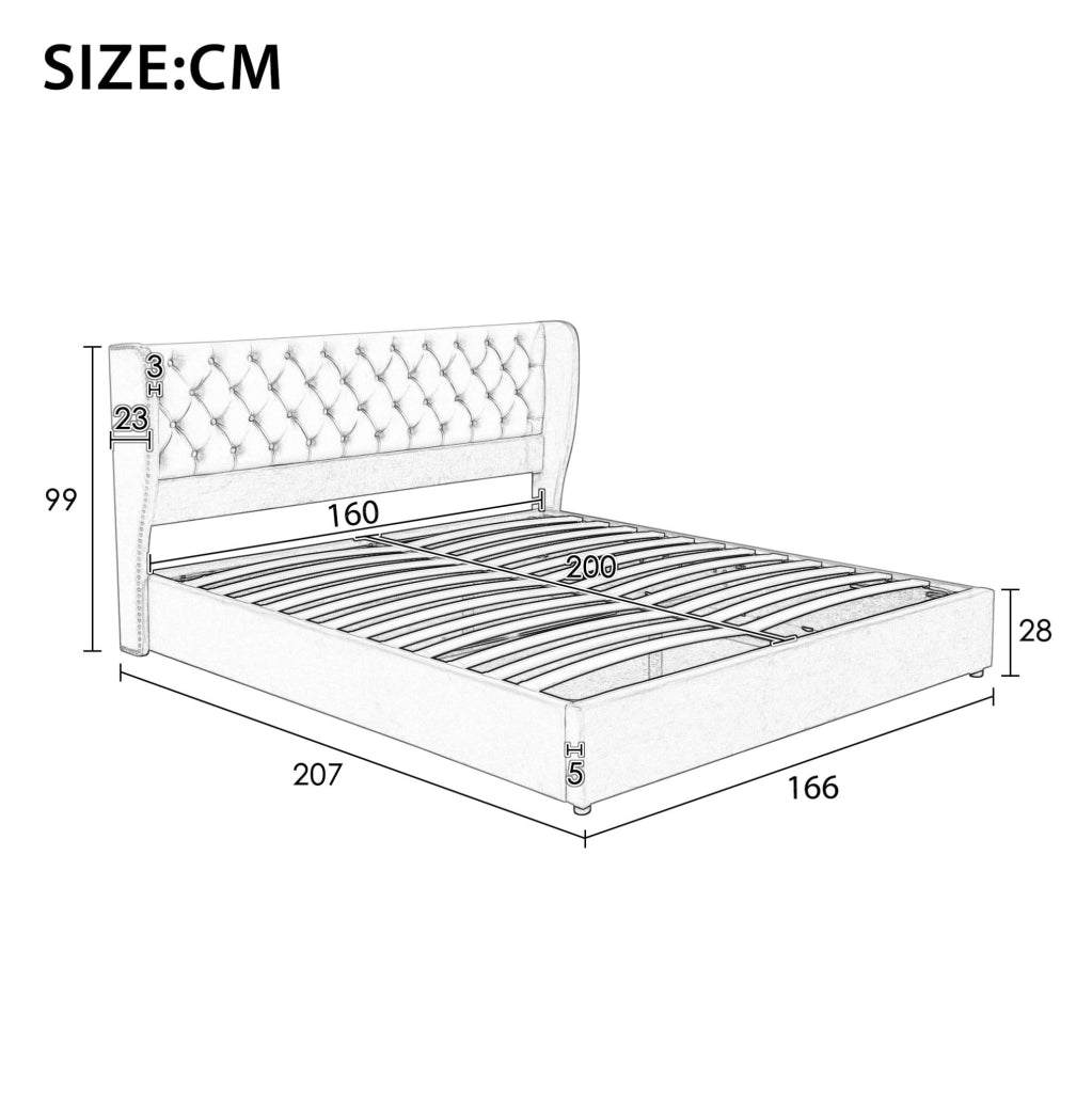 Letto matrimoniale 160x200 cm; contenitore idraulico; velluto beige (Senza materasso)